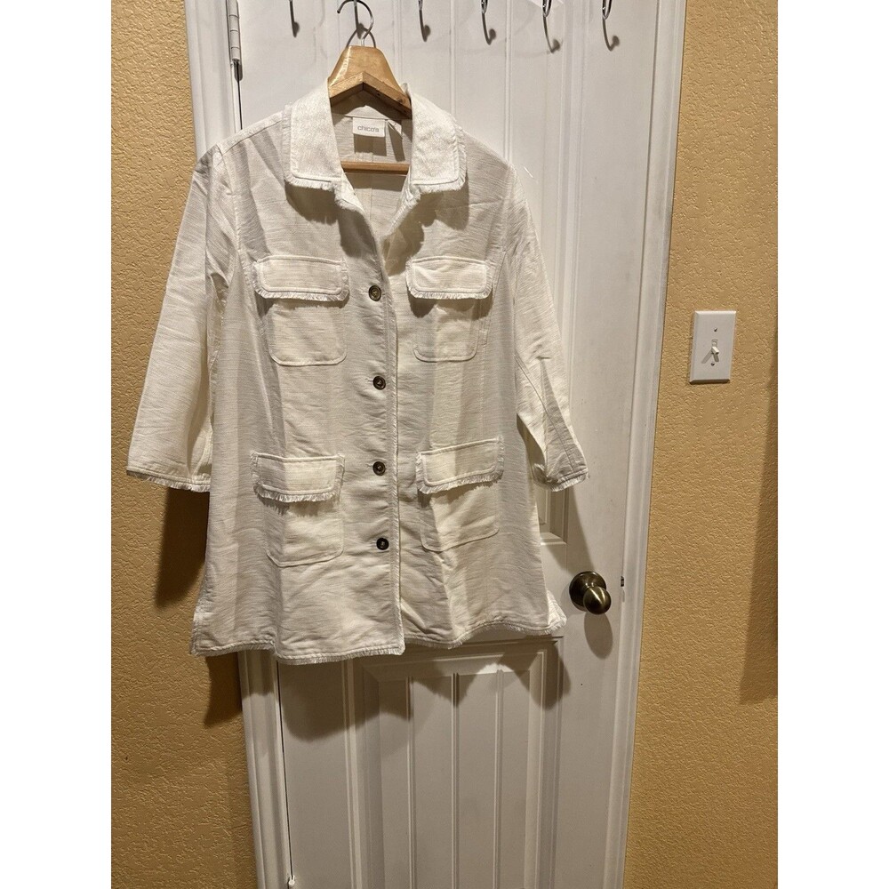 Chico’s Fringed White Light Jacket Size 2